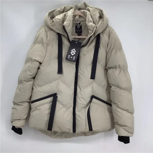 Anthro Black & Cream Hooded Puffer Jacket by Saint & Sinner - Picture 2 of 16